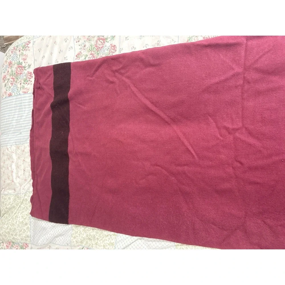 Vintage Early's Witney Point Wool Blanket Maroon Black Stripe 88